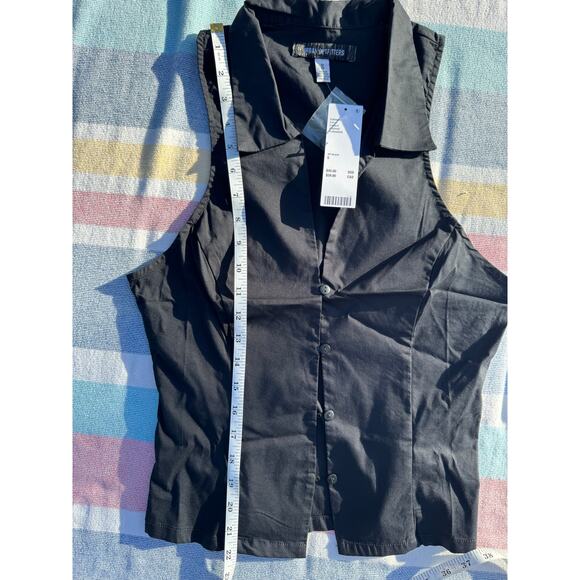 Urban Outfitters UO Party Girl Cotton-Blend Button Down Sleeveless Shirt Black - Picture 7 of 8
